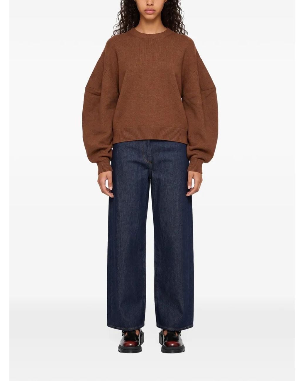 Uma Wang Brown Dropped-Shoulder Balloon-Sleeve Sweater