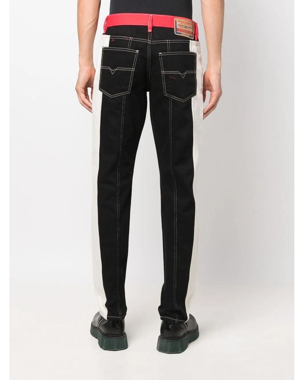 DIESEL Black Colour-Block Straight-Leg Jeans for men