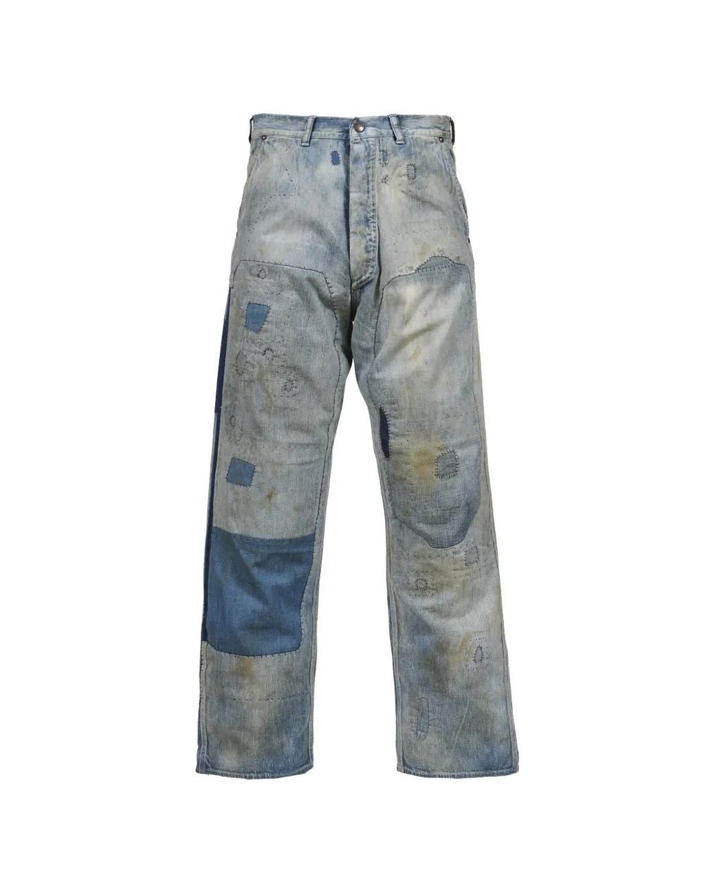 SAINT Mxxxxxx Blue Patchwork Distressed Wide-Leg Jeans for men