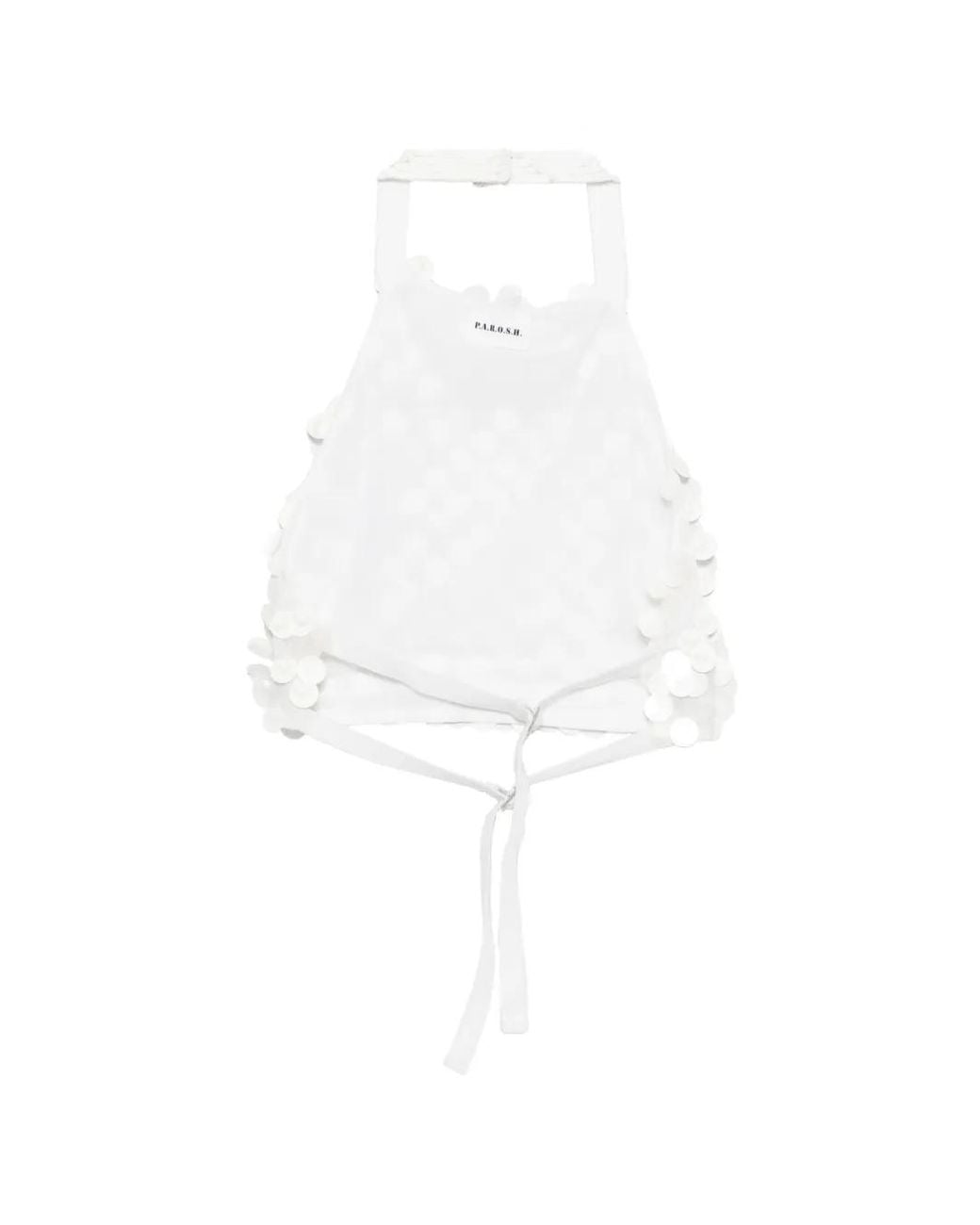 P.A.R.O.S.H. White Sequin-Appliqué Top