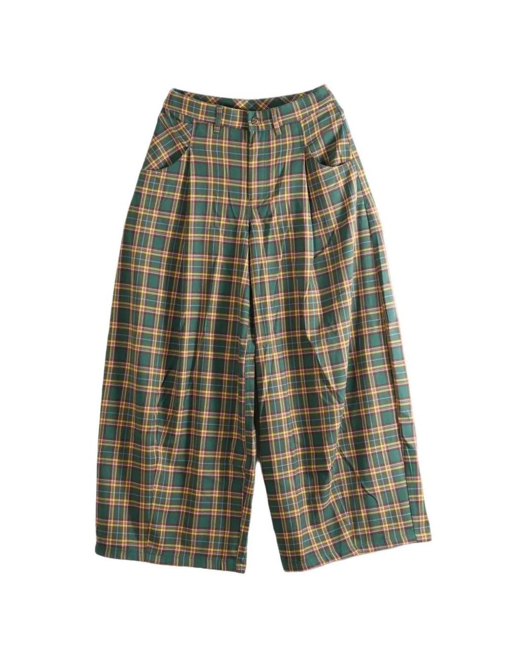 Free People Green About It Plaid Wide-Leg Trousers