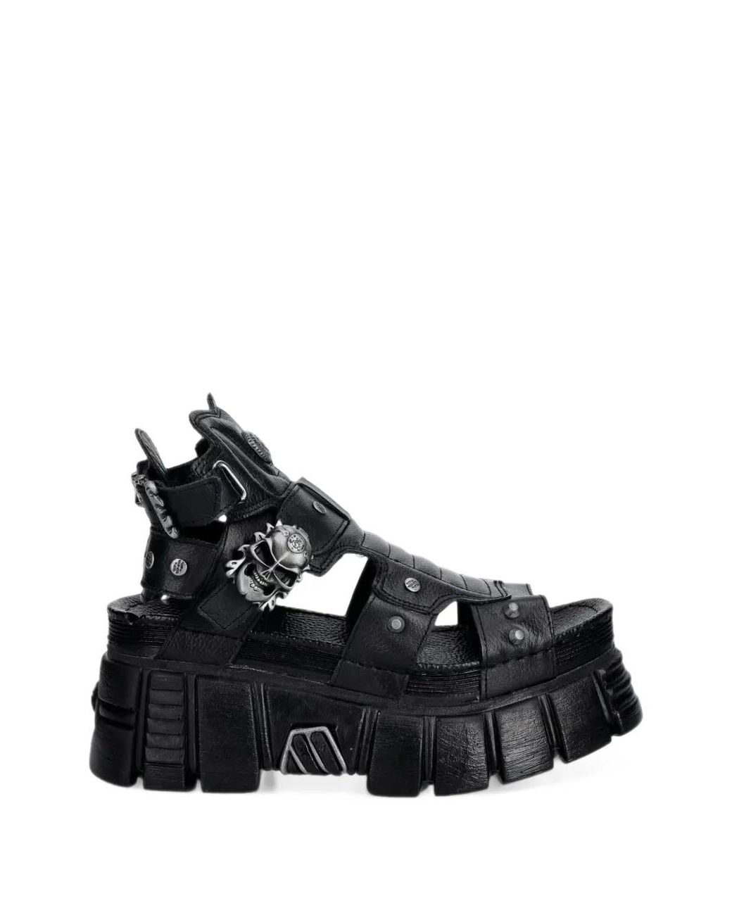 New Rock Black Skull-Embellished Platform Sandals