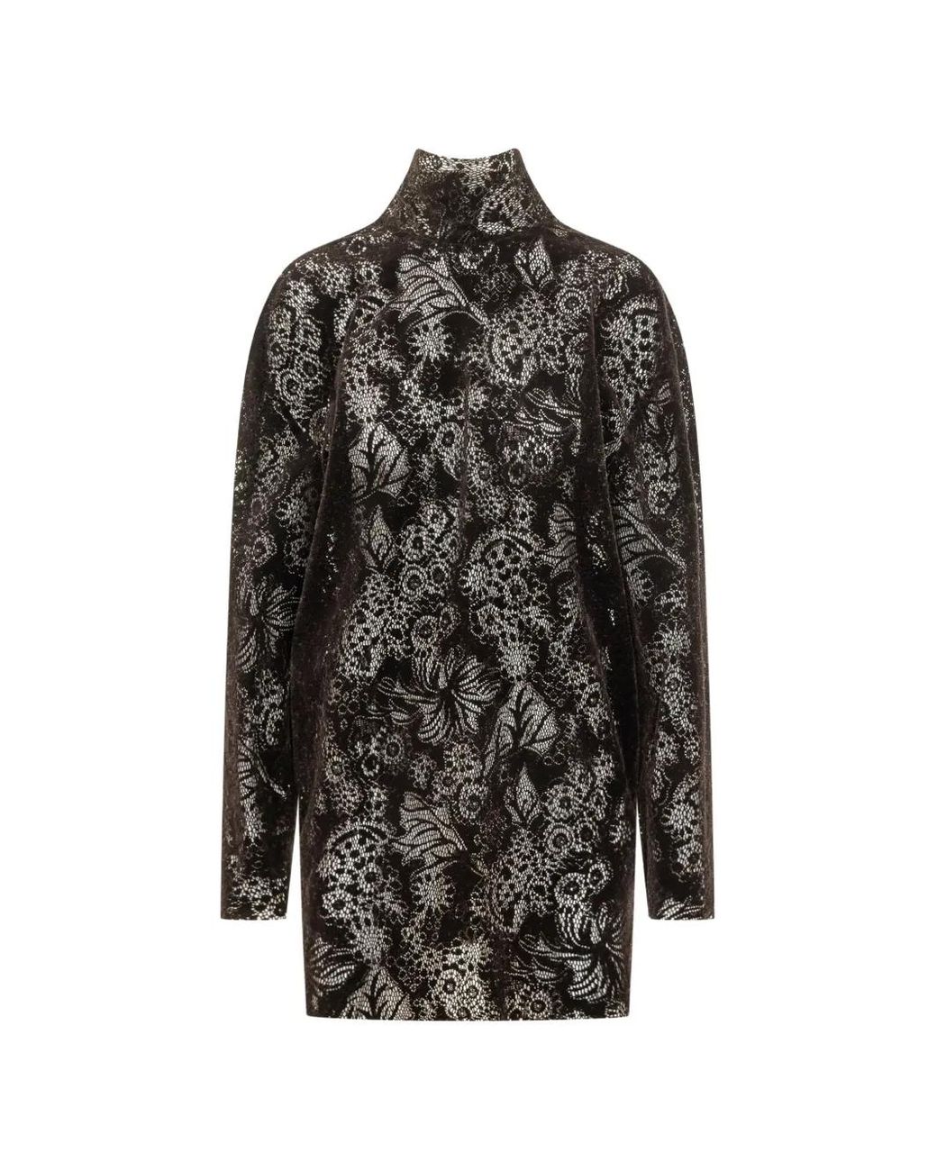 MSGM Black Floral-Lace Pussy-Bow Mini Dress