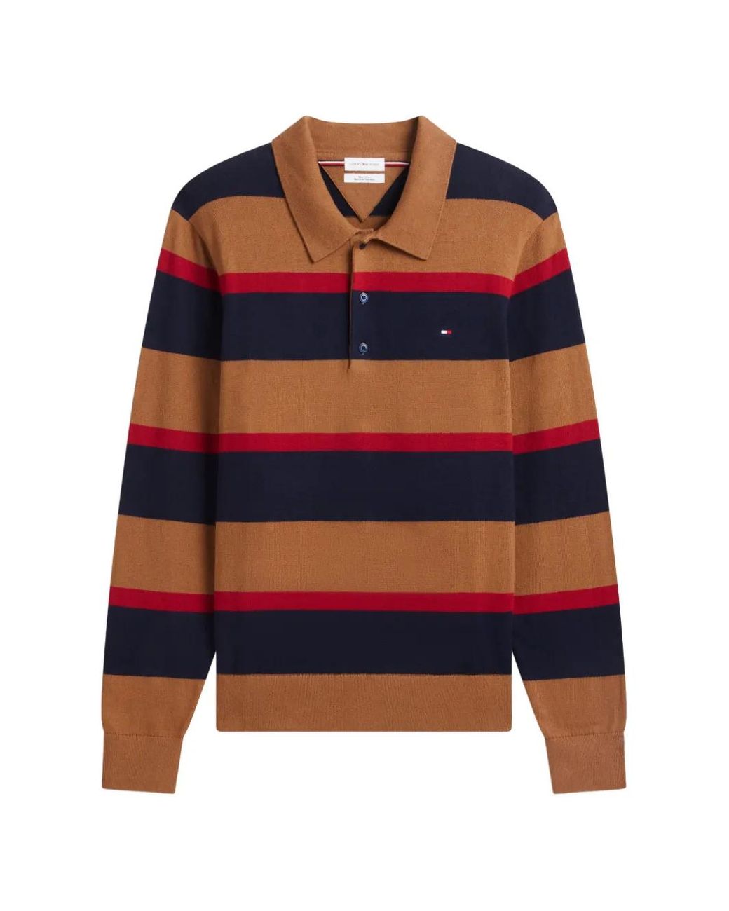 Tommy Hilfiger Orange Striped Polo-Collar Sweater for men