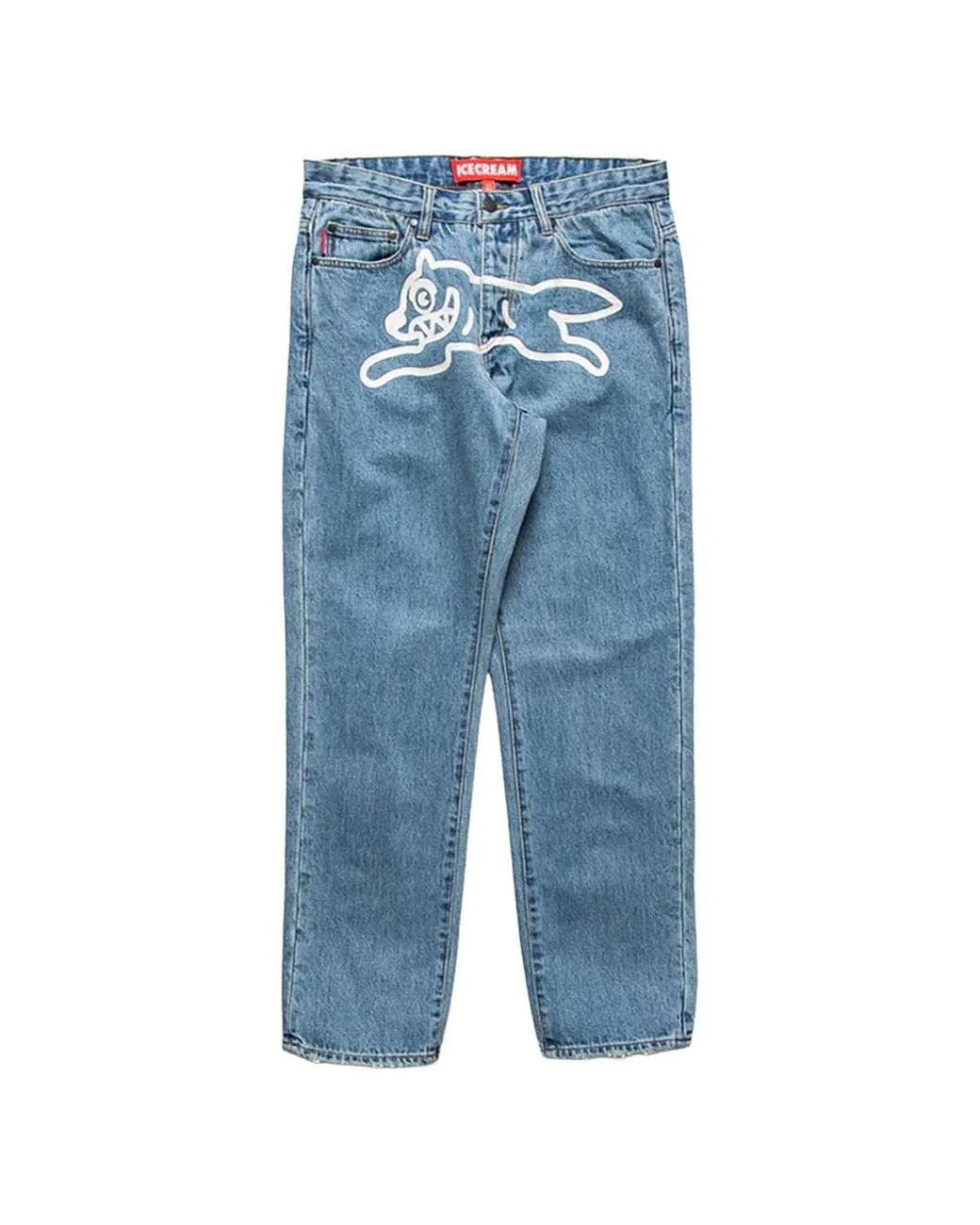 ICECREAM Blue Running Dog Arrow Graphic-Print Jeans for men
