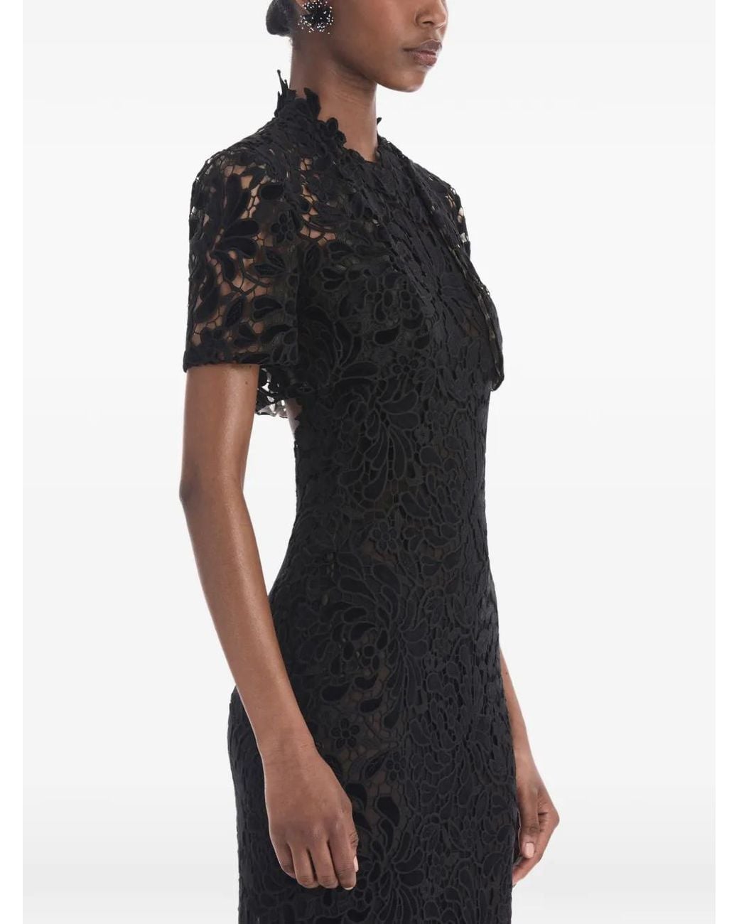 Oscar de la Renta Black Lace Short-Sleeve Jacket
