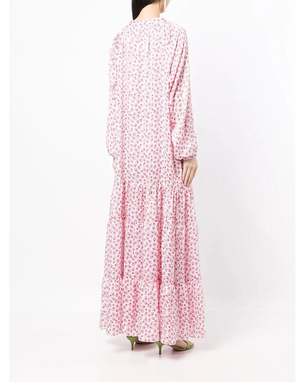 Bambah Pink Sandra Floral-Print Smocked Kaftan Dress