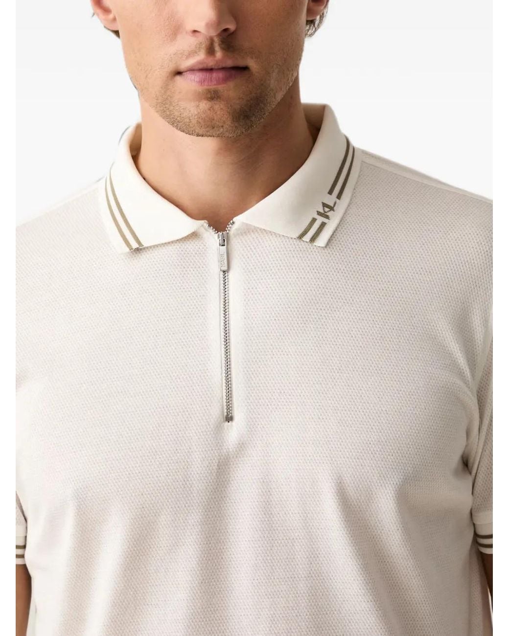 Karl Lagerfeld White Zip-Fastening Tipped Polo Shirt for men