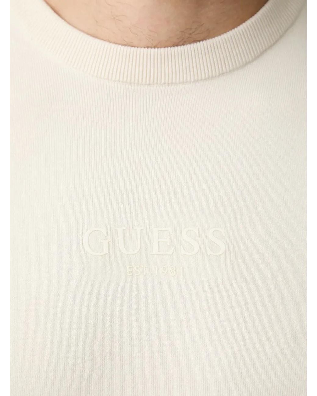 Guess White Embroidered Logo Sweater for men
