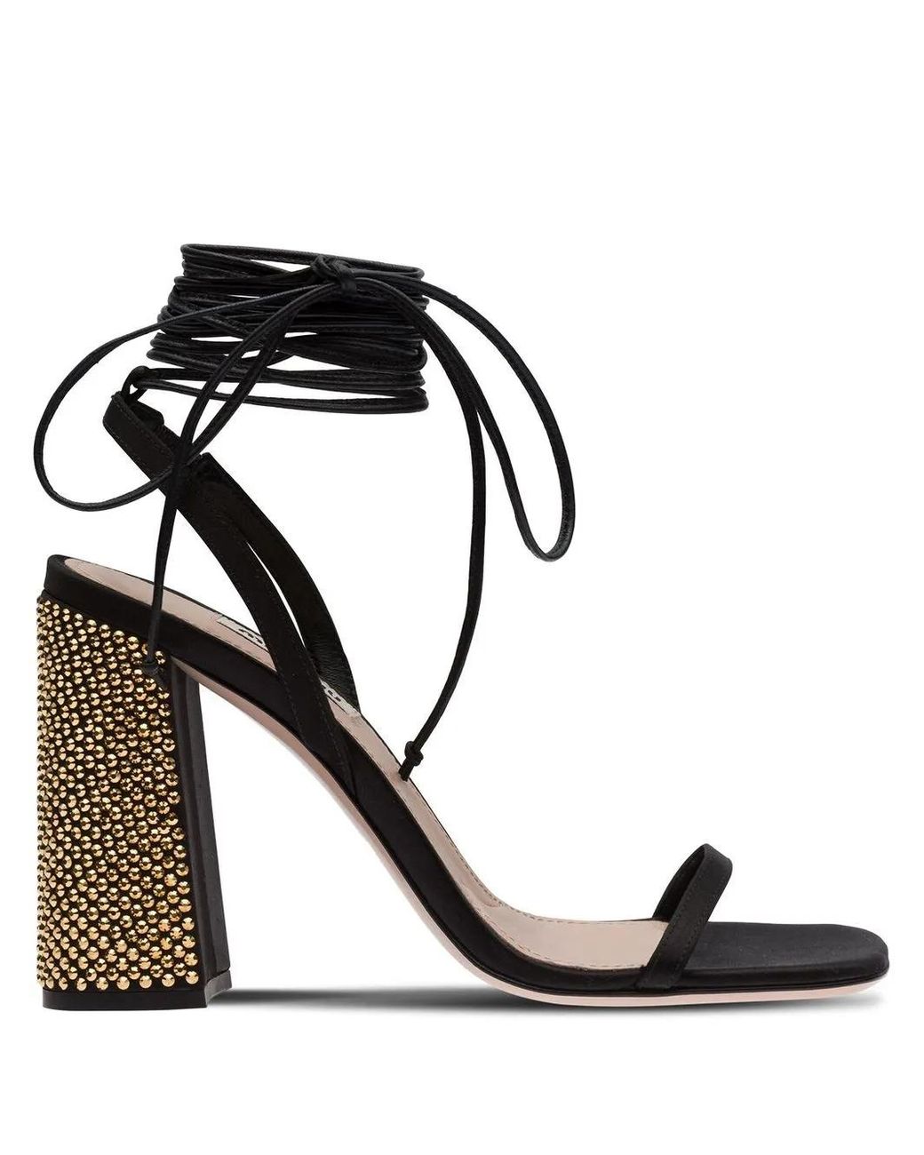 Miu Miu Black Embellished Satin Sandals