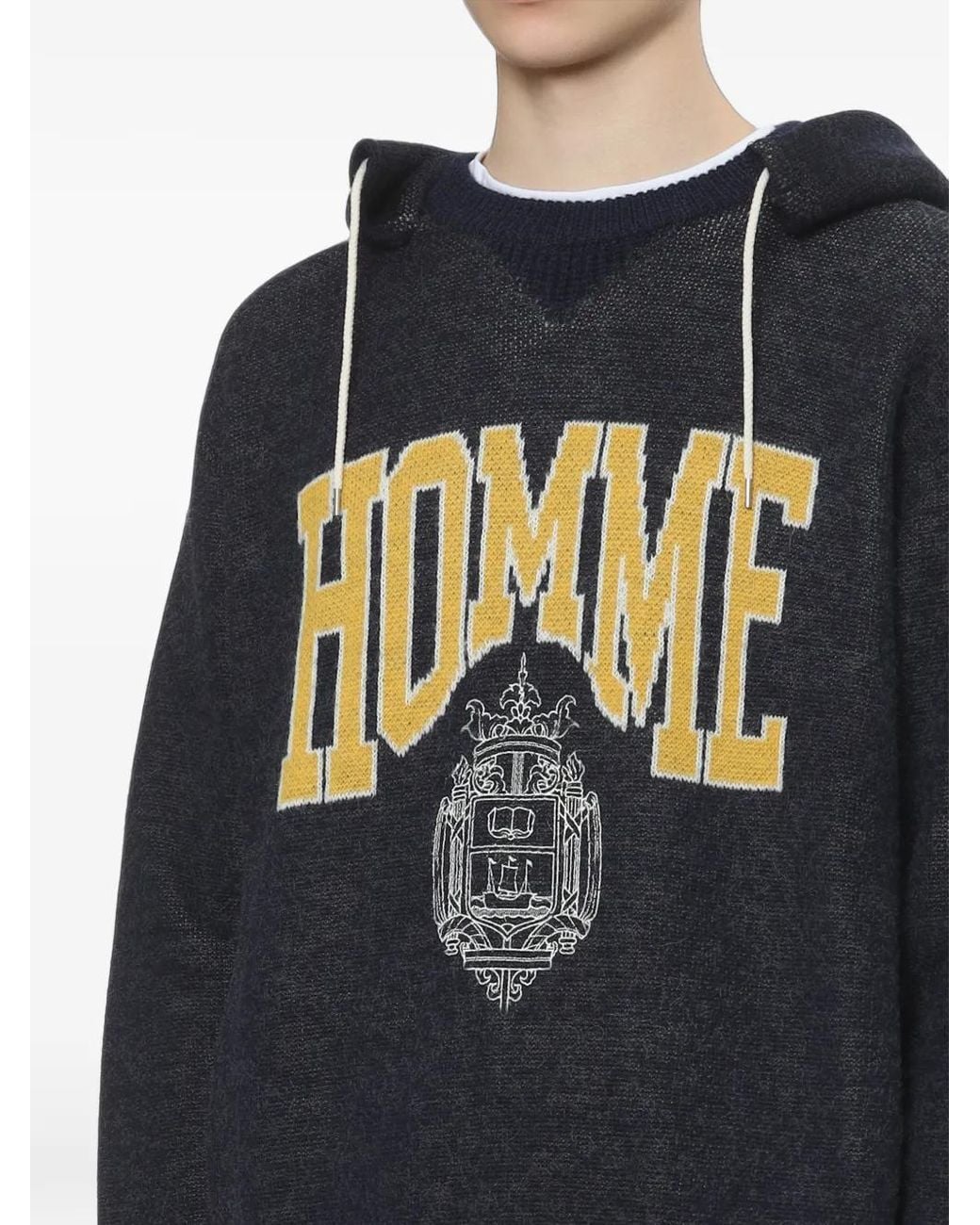 Comme des Garçons Blue Logo-Intarsia Long-Sleeve Hoodie for men