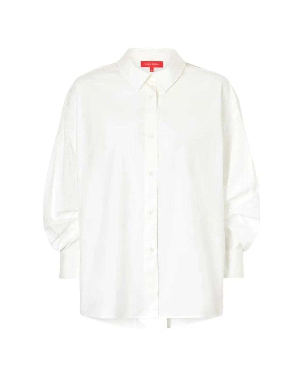 Carolina Herrera White Balloon-Sleeve Pleated-Back Shirt