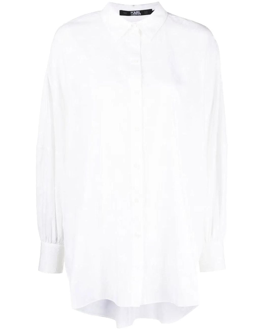 Karl Lagerfeld White Long-Sleeve Monogram Cotton Shirt