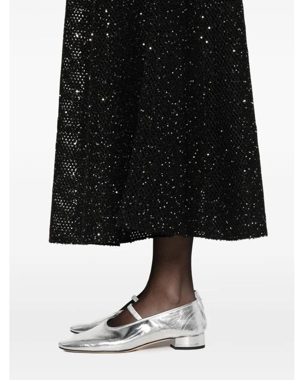 Maje Black Rhinestone Knit Maxi Dress