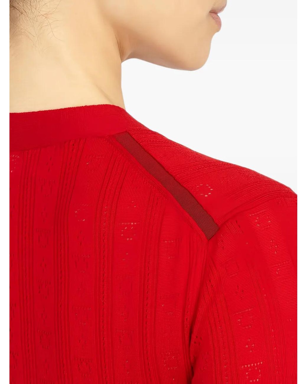 Ferragamo Red Pull En Maille Pointelle À Boutonnière