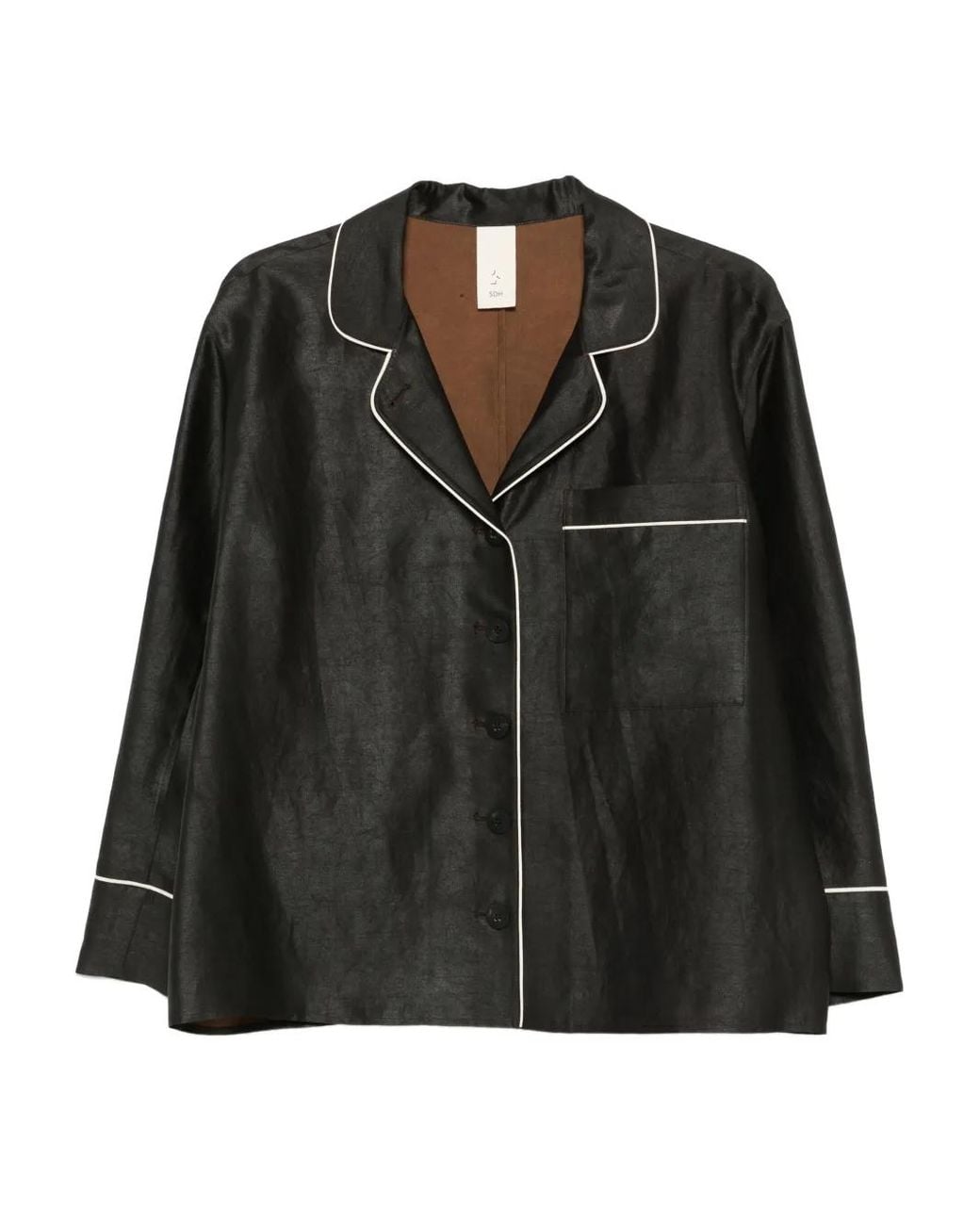 SOH Black Piped-Detail Buttoned Shirt