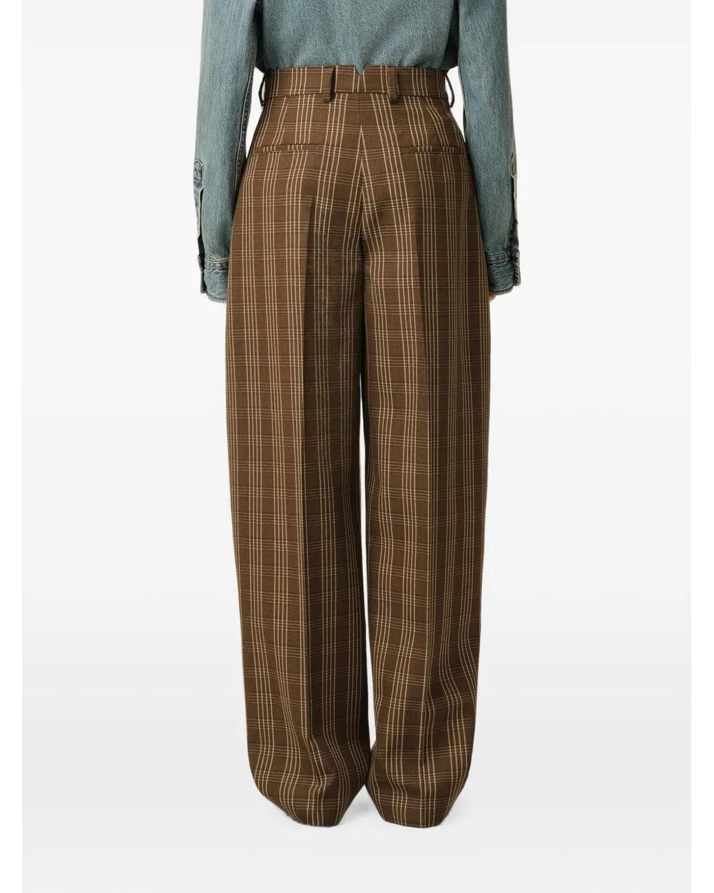 AMI Natural Balloon-Fit Checkered Wool Trousers