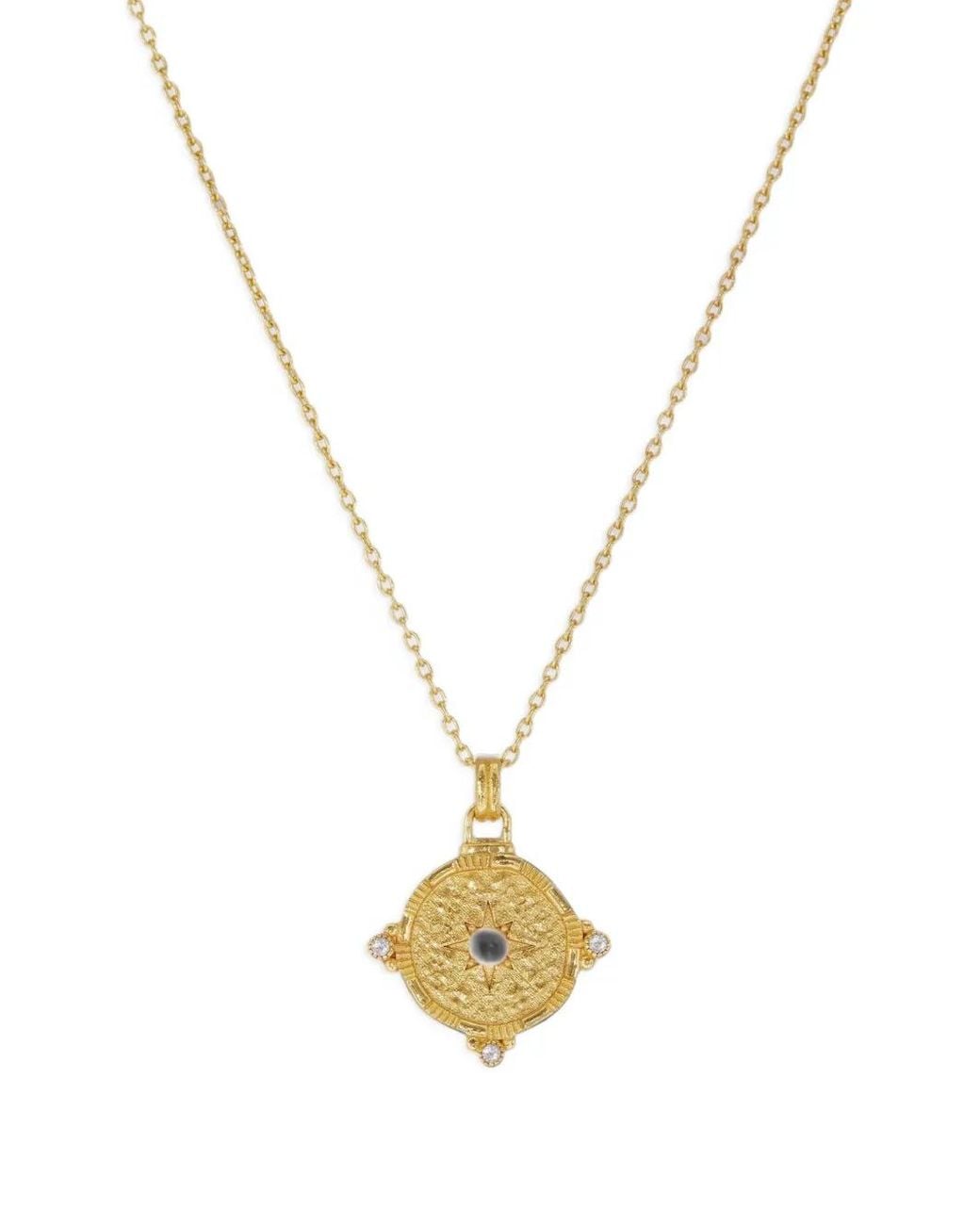 Ottoman Hands Metallic Shield Pearl And Topaz Pendant Necklace