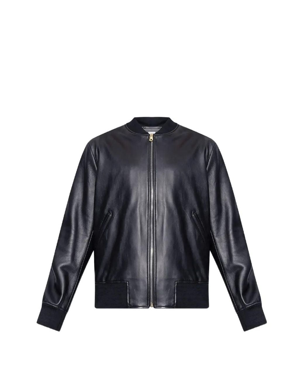 Paul Smith Blue Zip-Up Leather Bomber Jacket for men