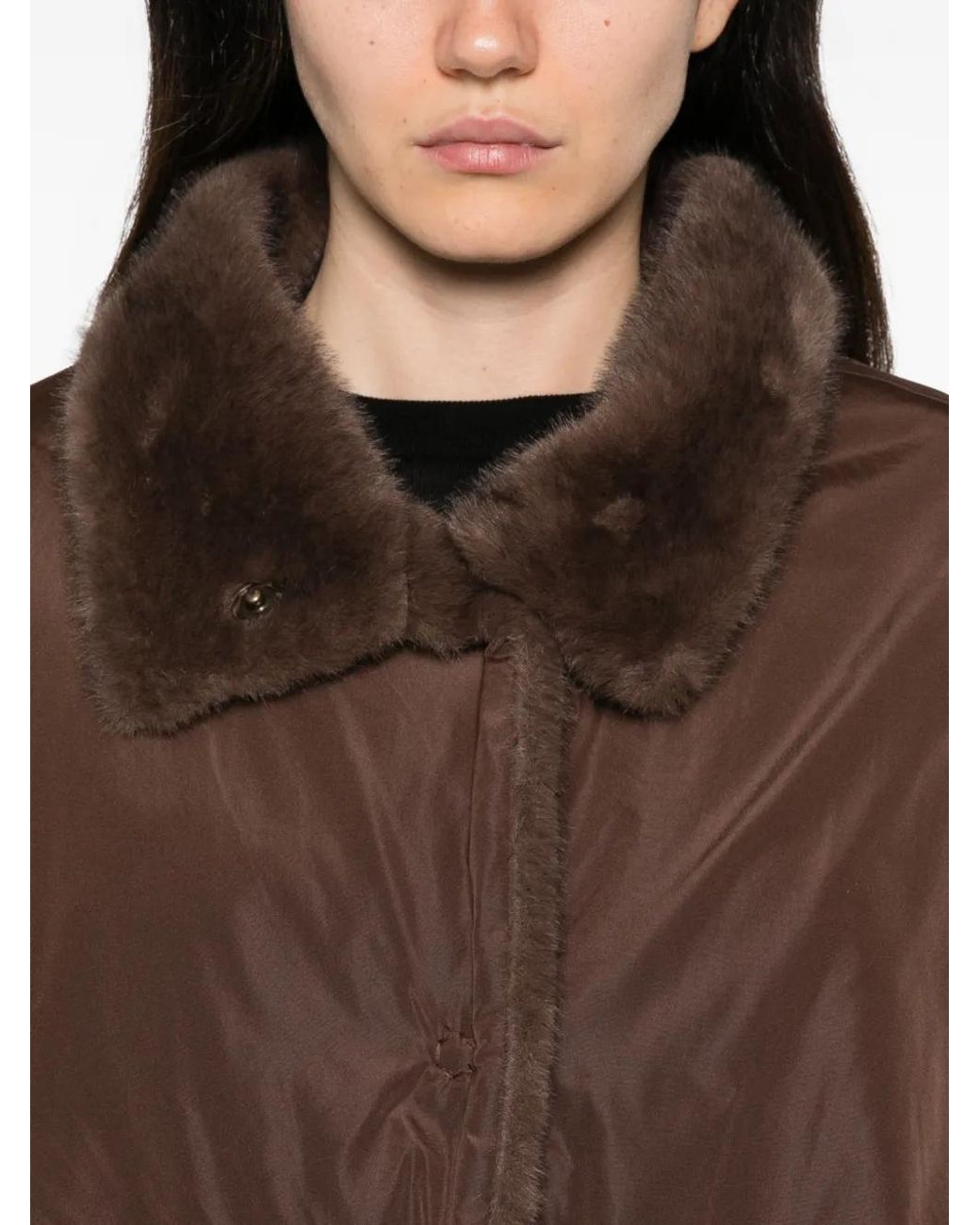 Collection Privée Brown Faux-Fur-Trim Reversible Short Coat