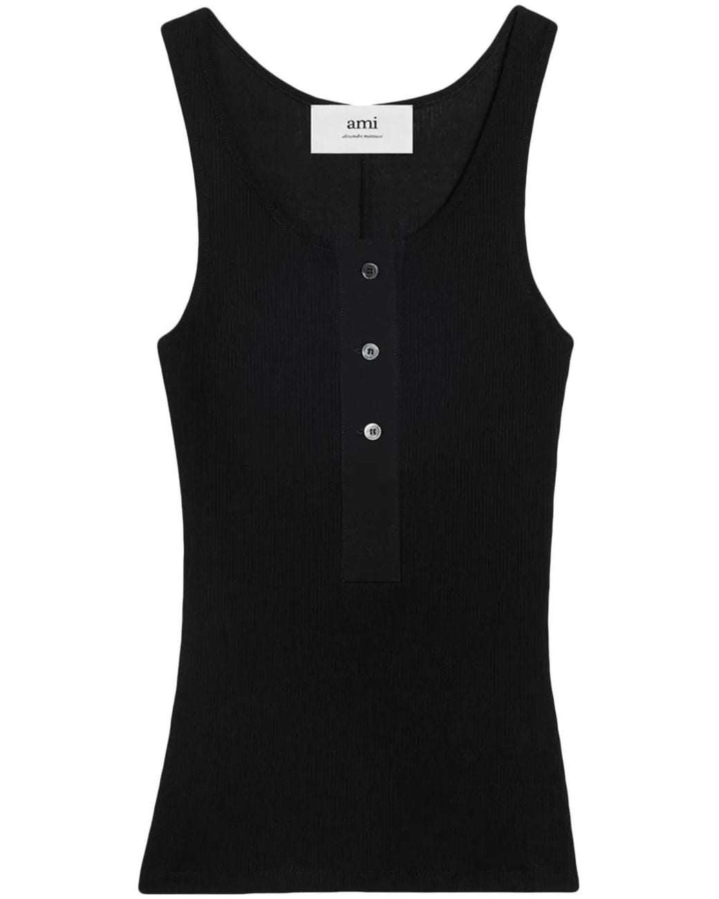 AMI Geribbelde Tanktop in het Black