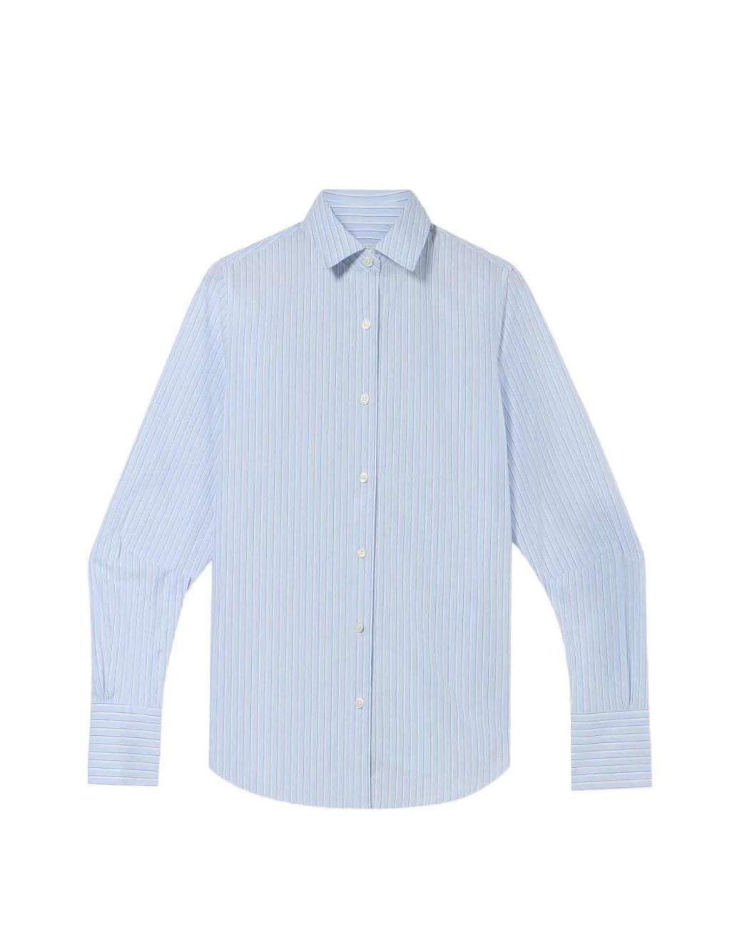 Brooks Brothers Blue Stripe-Print Logo-Embroidered Shirt