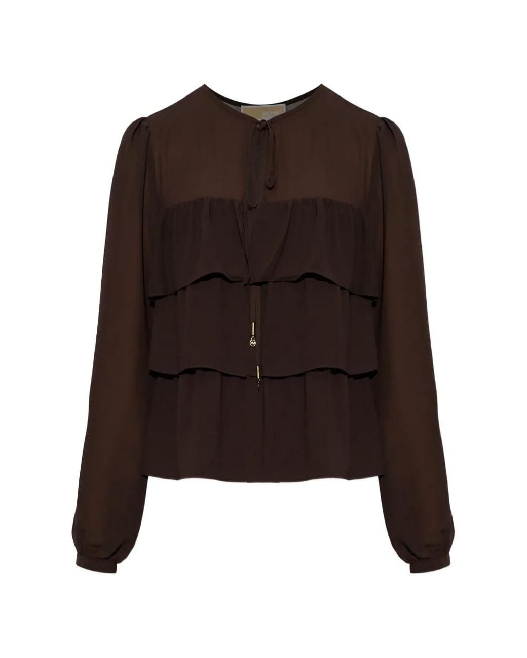 MICHAEL Michael Kors Brown Ruffled Tie-Neck Blouse