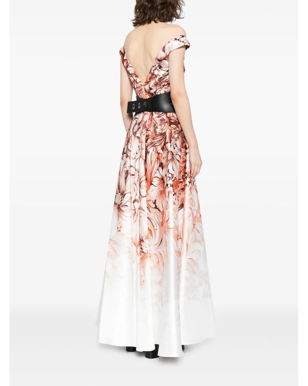 Saiid Kobeisy White Robe Longue À Fleurs