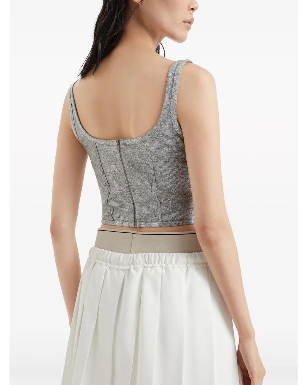 Brunello Cucinelli Gray Corset Jersey Cropped Top
