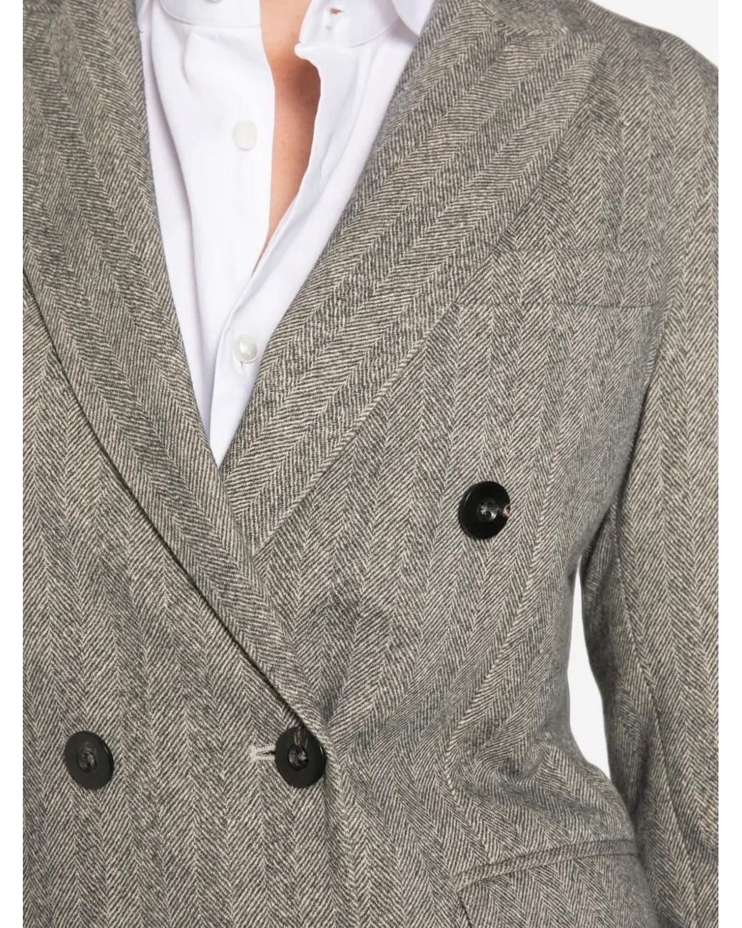 Circolo 1901 Gray Herringbone-Pattern Double-Breasted Jacket