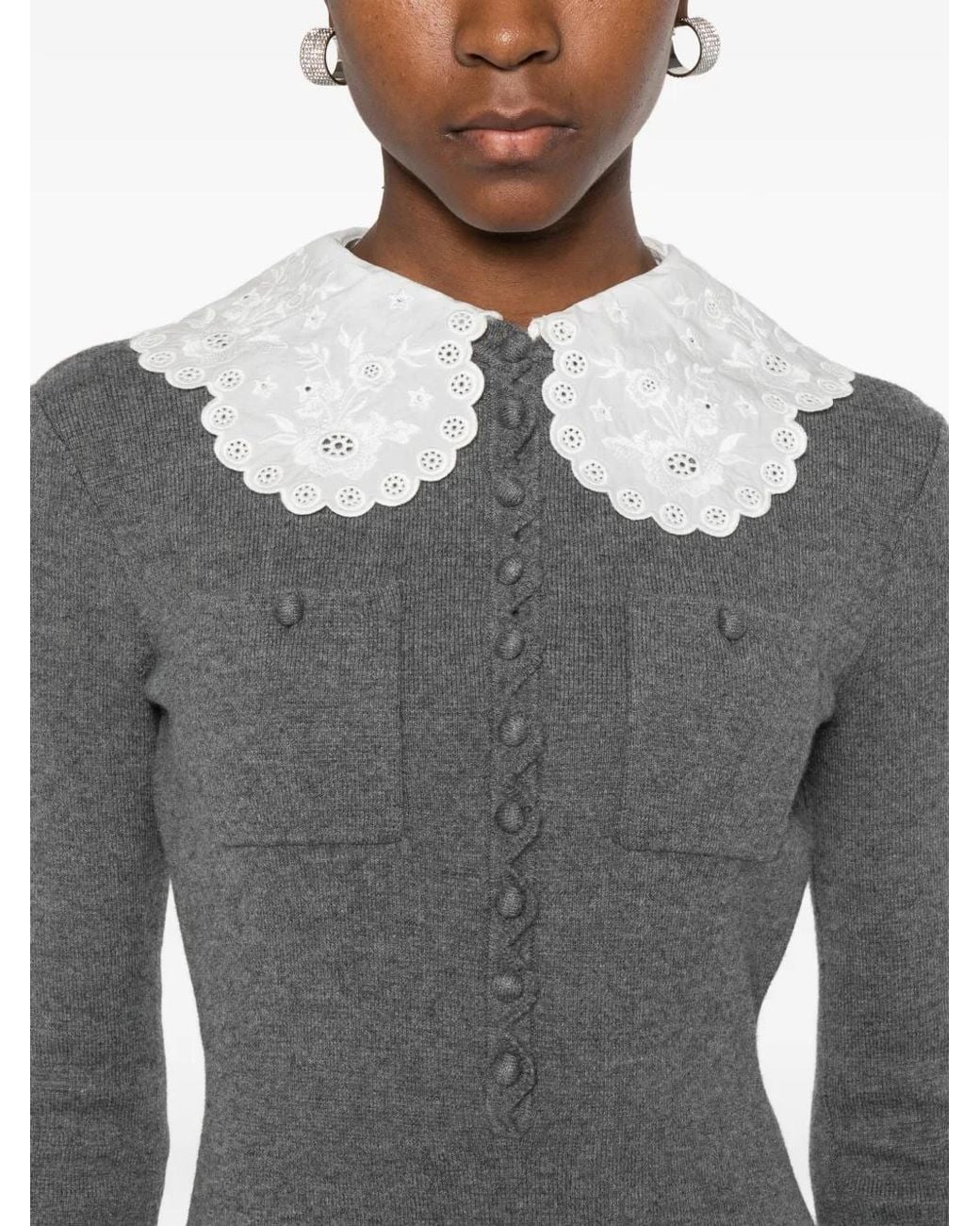 Self-Portrait Gray Long-Sleeve Mini Dress