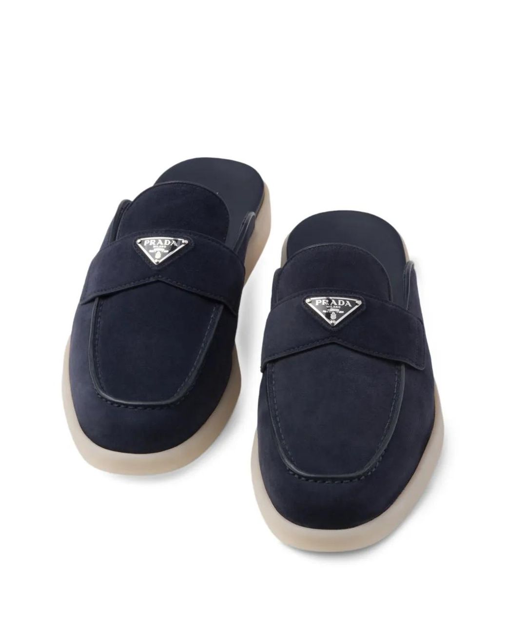 Prada Blue Logo Suede Slippers for men