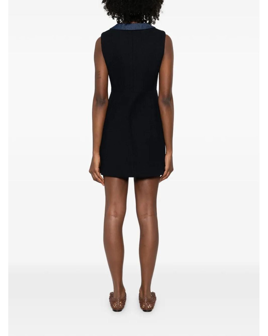 Maje Black Tweed Dress With Denim Details