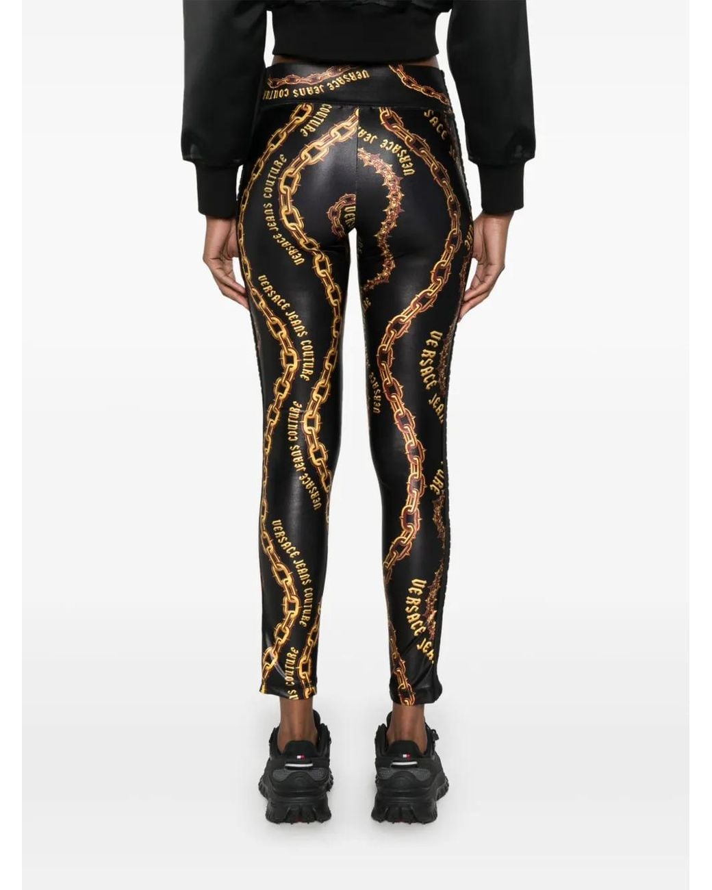 Versace Jeans Couture Black Chain-Print Leggings