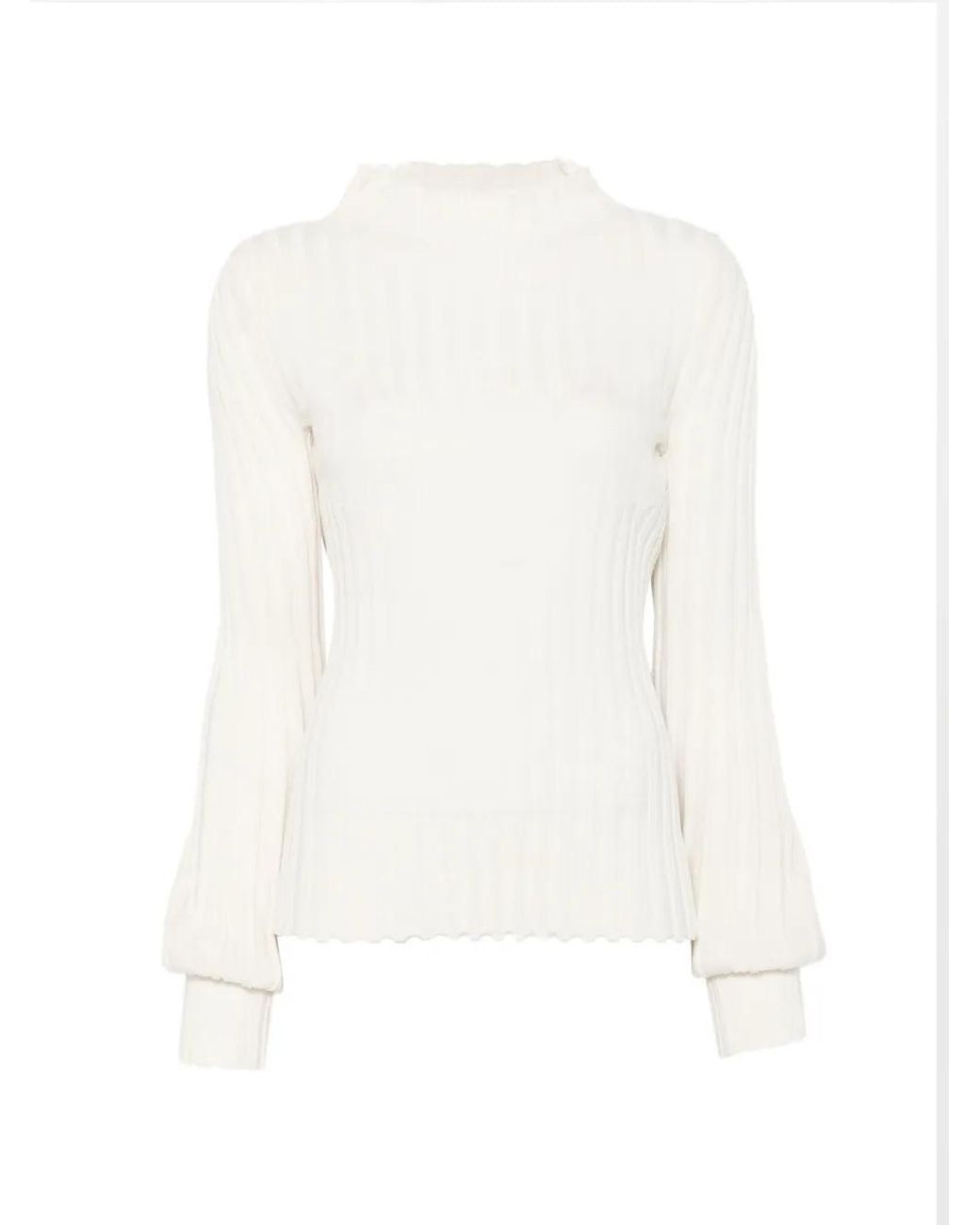 Liviana Conti White Ribbed-Knit Mock-Neck Sweater