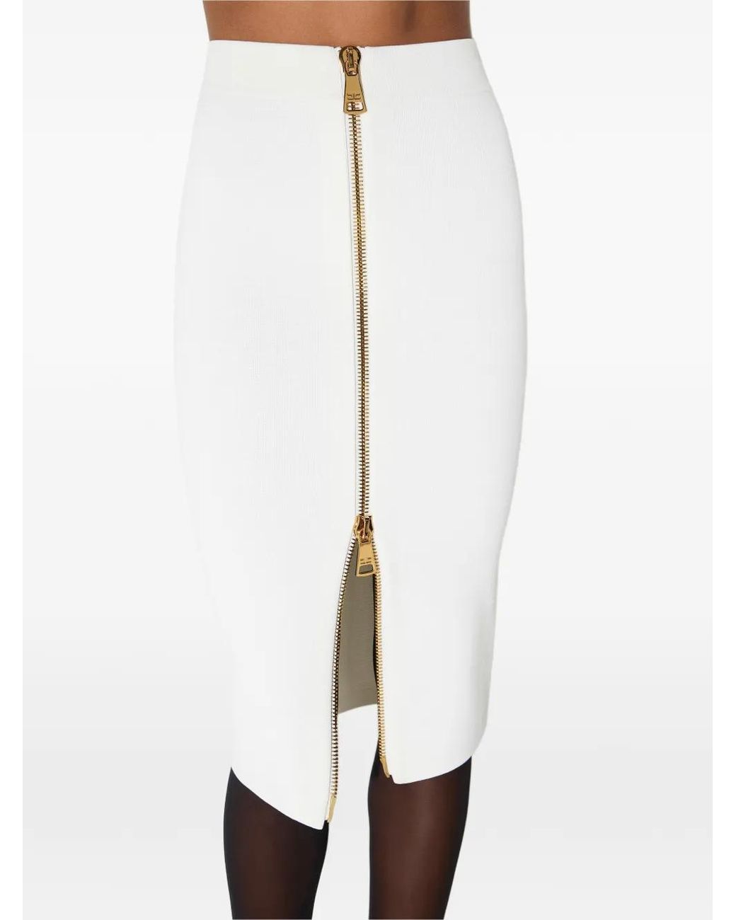 Elisabetta Franchi White Zipped Midi Skirt