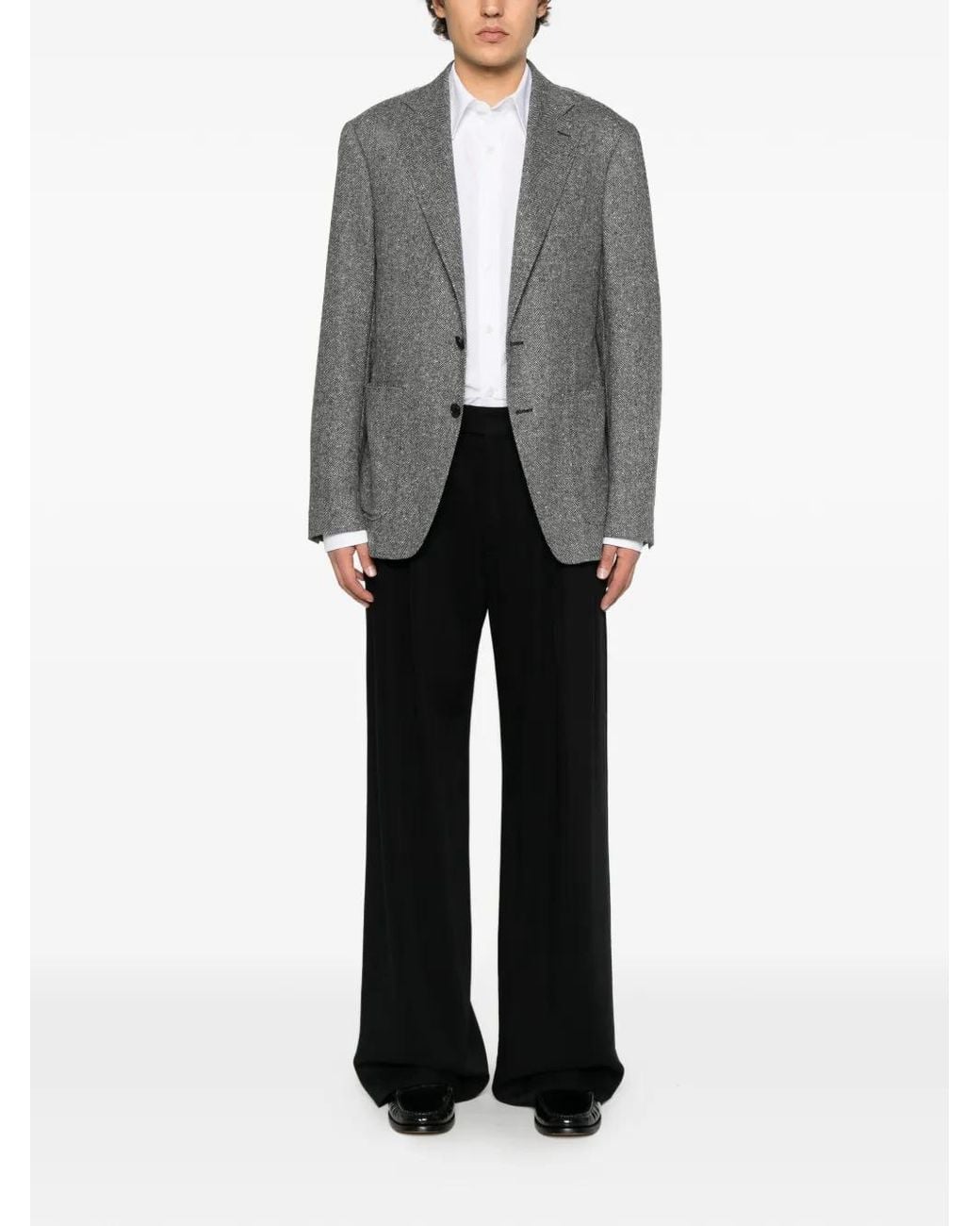 Canali Gray Herringbone-Pattern Single-Breasted Jacket for men