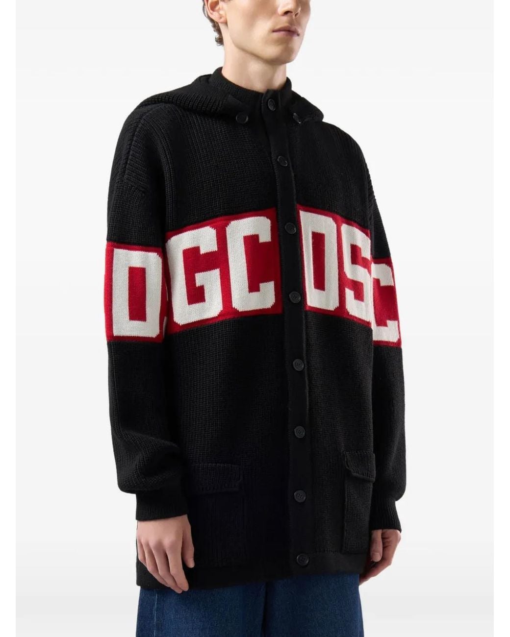 Gcds Red Logo-Band Ribbed-Knit Hoodie for men
