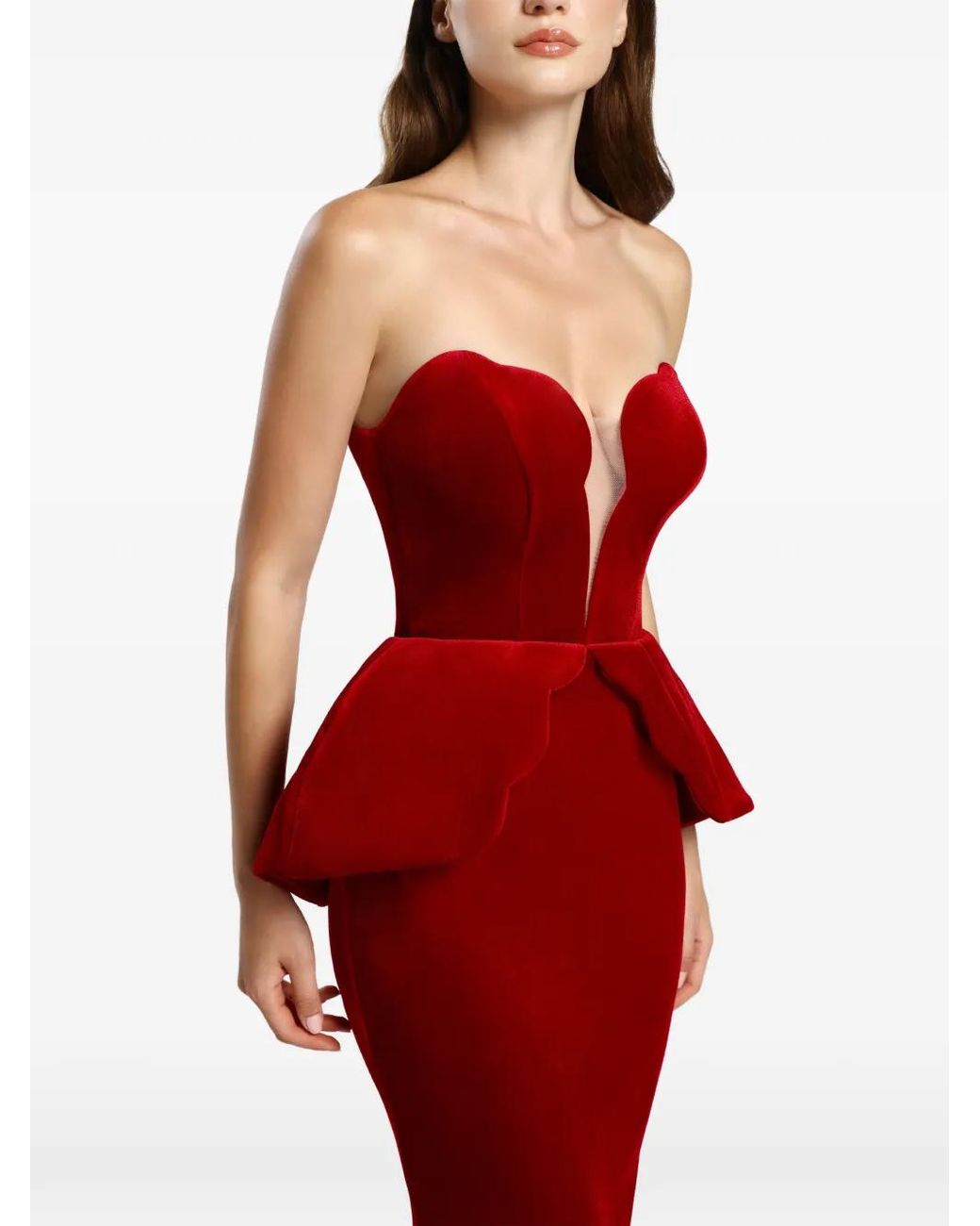 Cristallini Red Ariadna Peplum Strapless Maxi Dress