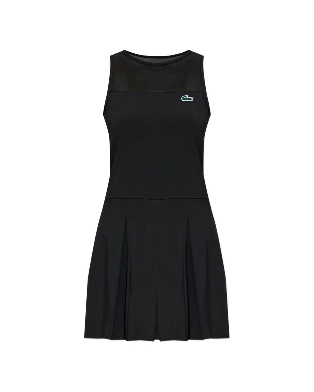 Lacoste Black Pleated Mesh-Panel Mini Dress