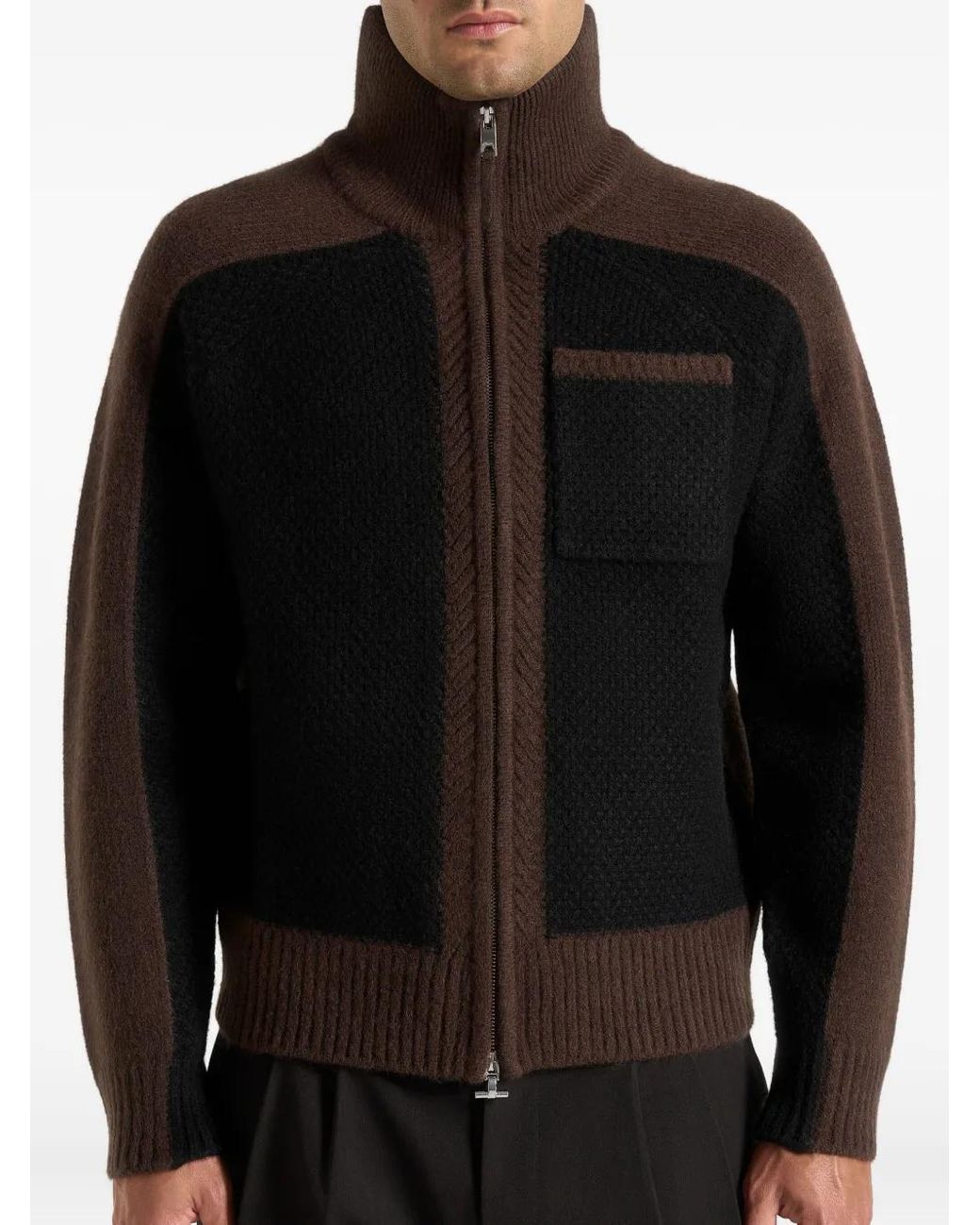 Manière De Voir Black Monty Colour Block Zip Through Cardigan for men
