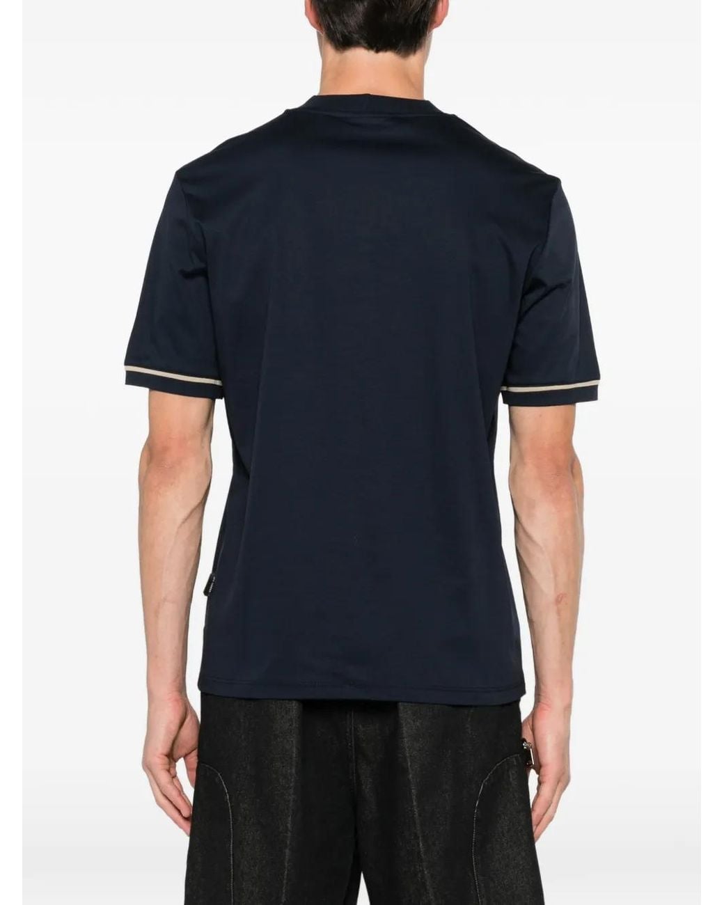 Yes London Blue Stripe-Trim T-Shirt for men