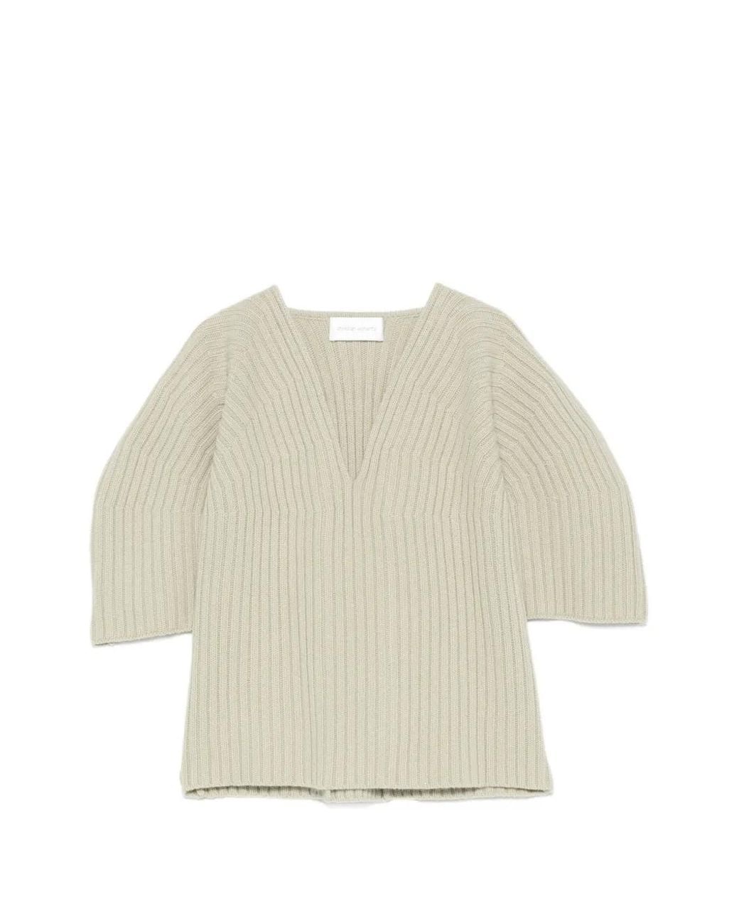 Christian Wijnants Natural Ribbed-Knit V-Neck Sweater