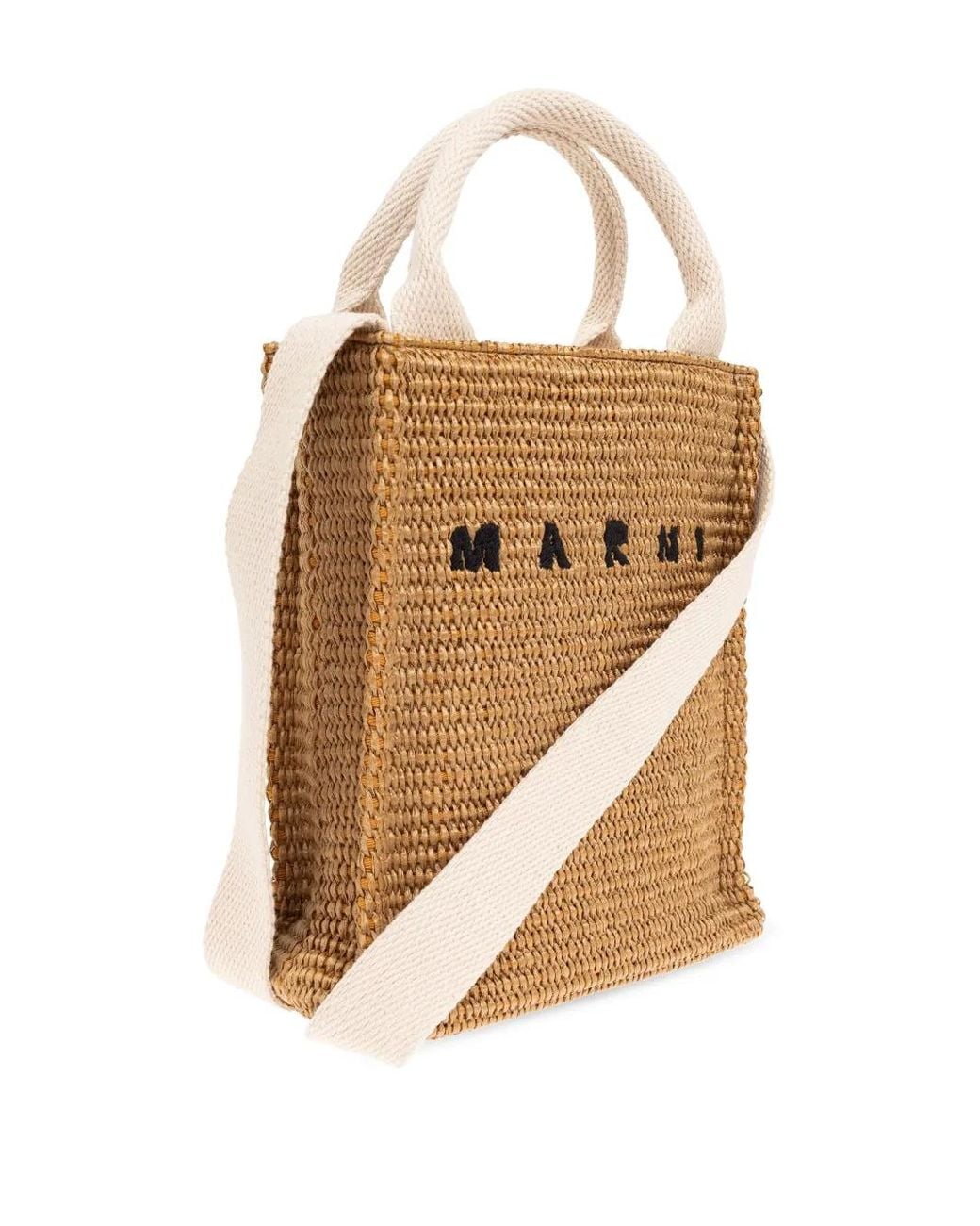 Marni White Raffia-Effect Tote Mini Bag