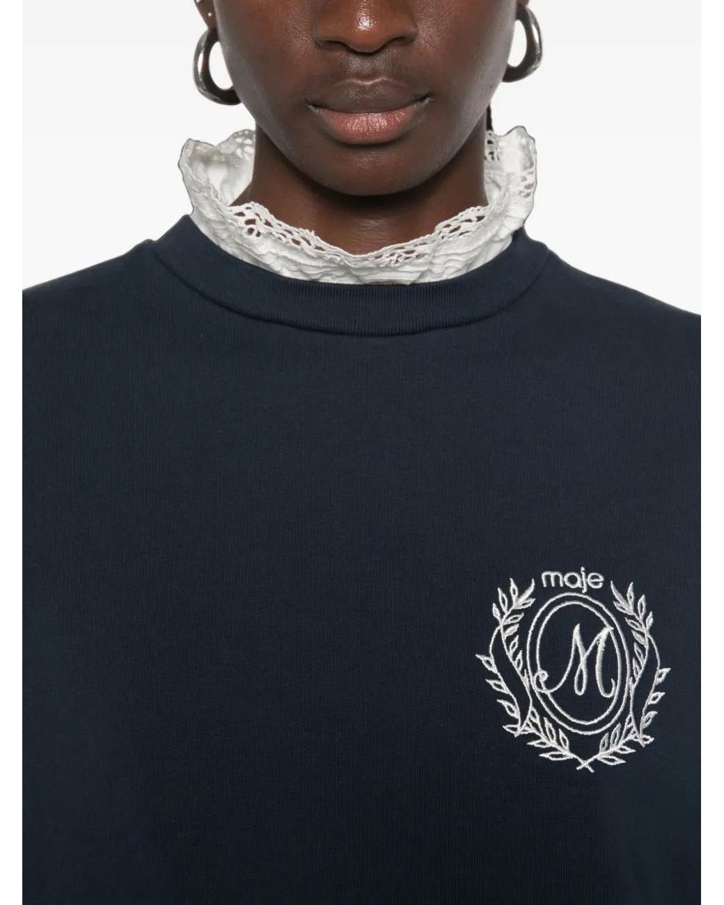 Maje Blue Logo-Embroidered Sweatshirt