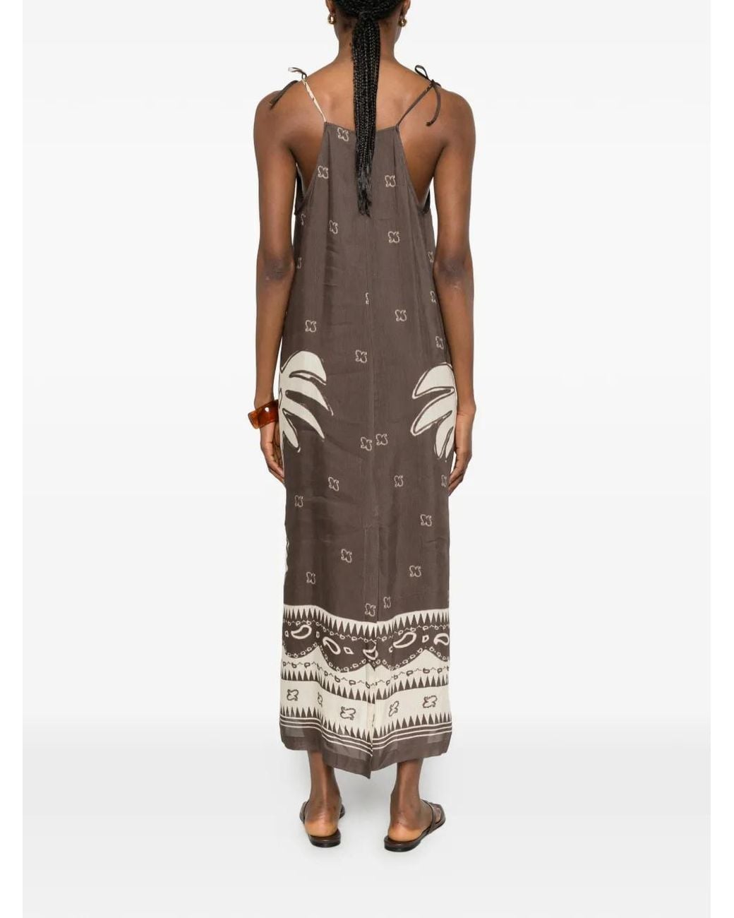 Ottod'Ame Brown Palm-Tree Print Midi Dress