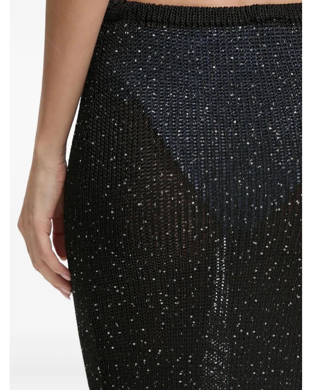 Paramidonna Black Bruna Sequin-Embellished Split Skirt