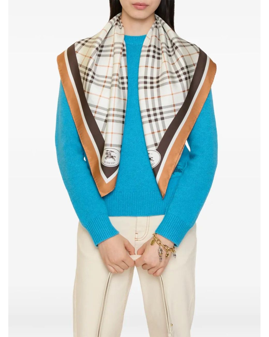 Burberry Natural Check Knight Stamp Silk Scarf