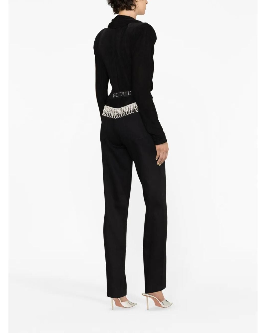 ROTATE BIRGER CHRISTENSEN Black Crystal-embellished Straight-leg Trousers