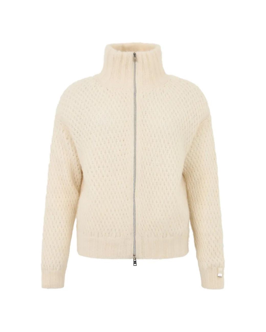 Herno White Zip-Up High-Neck Cardigan